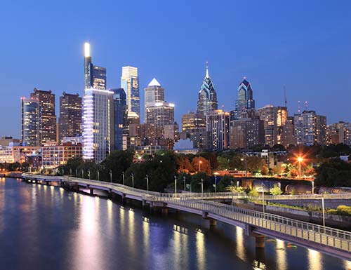Philadelphia, PA skyline at night